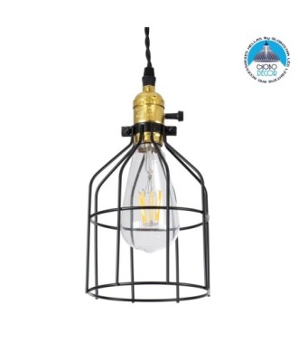 GLOBOSTAR® GALOT 01179 Vintage Κρεμαστό Φωτιστικό Οροφής με Ντουί 1 x E27 AC 220-240V IP20 - Μαύρο & Χρυσό - Μ13.5 x Π13.5 x Y16cm